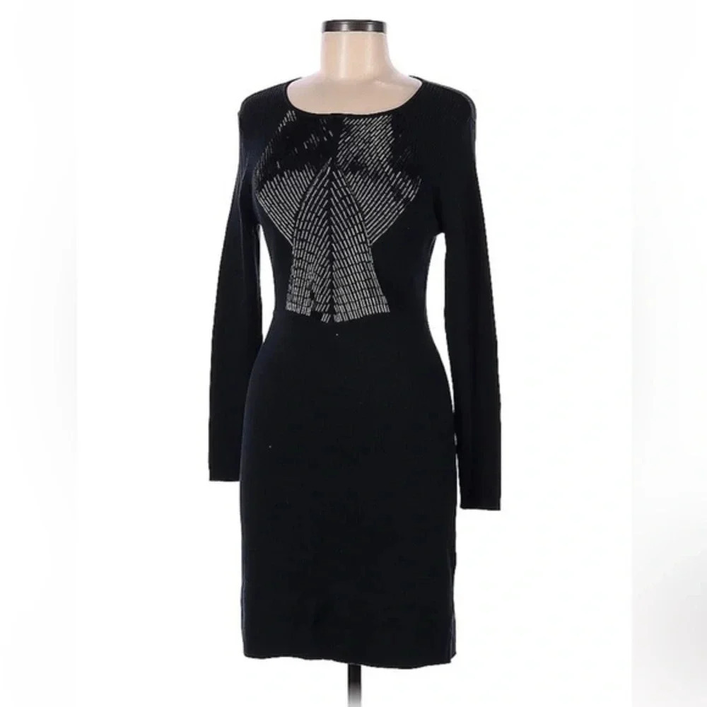 Gianni Bini | Black Long Sleeve Cotton Sheath Dress w/ Embelishments Size M